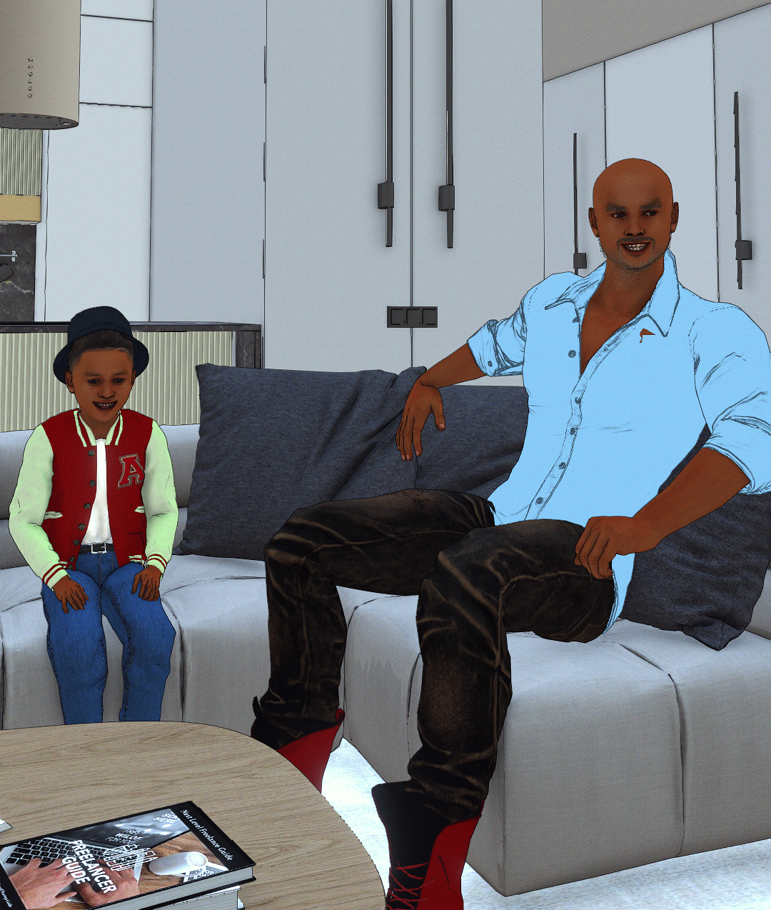 Printed Corepark comic strips on a wall